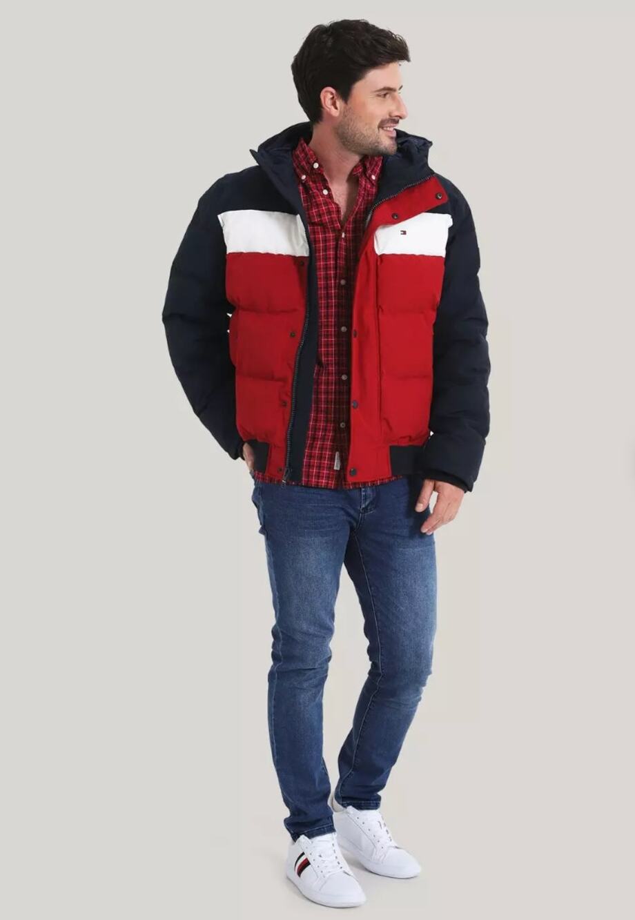 Tommy Hilfiger Arctic Cloth Snap Quilted Bomber Jacket Navy/Red Small